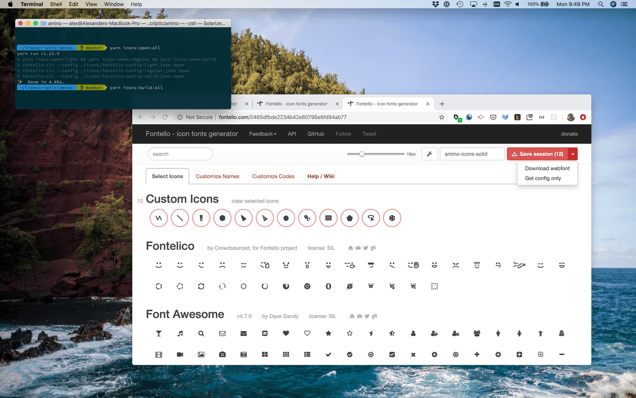The Fontello webapp is used to update our three icon fonts as needed.