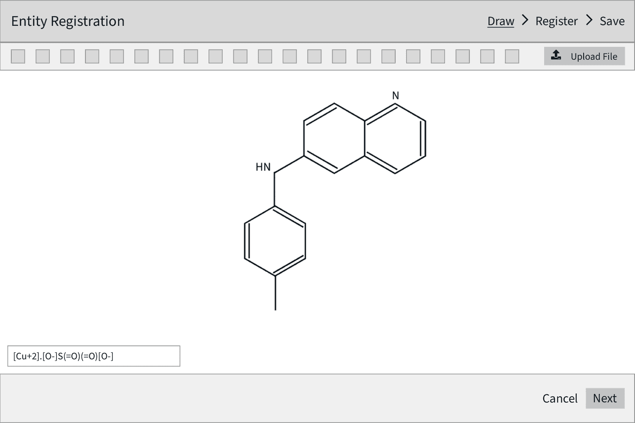 A mid-fidelity mockup displaying a completely made-up chemical structure.