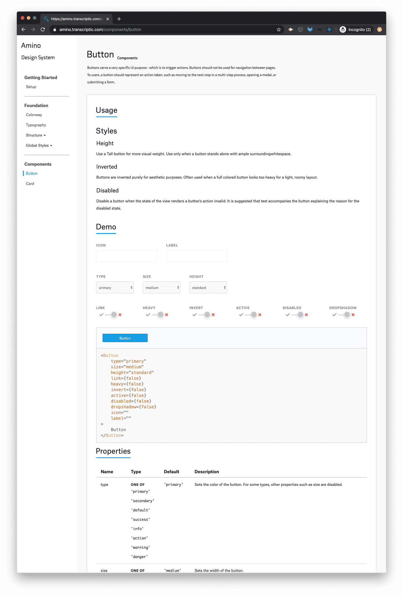 This entire page is generated automatically from content in the Amino dependency. Updating the documentation simply requires rebuilding the site with the newest version of Amino.