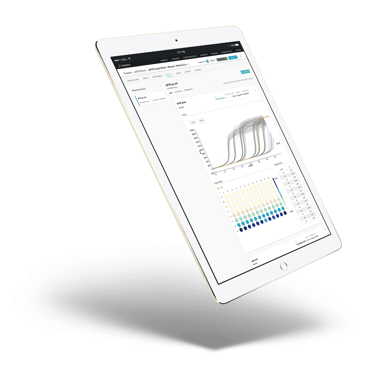 Screenshot of a qPCR dataset as seen on the Strateos web application.