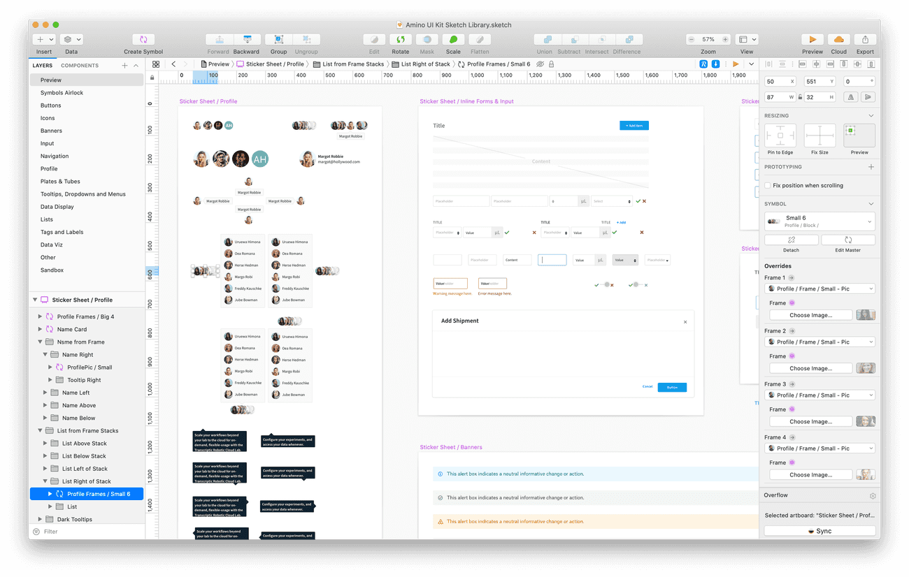 Our Sketch Library includes every component found in the Amino React codebase.