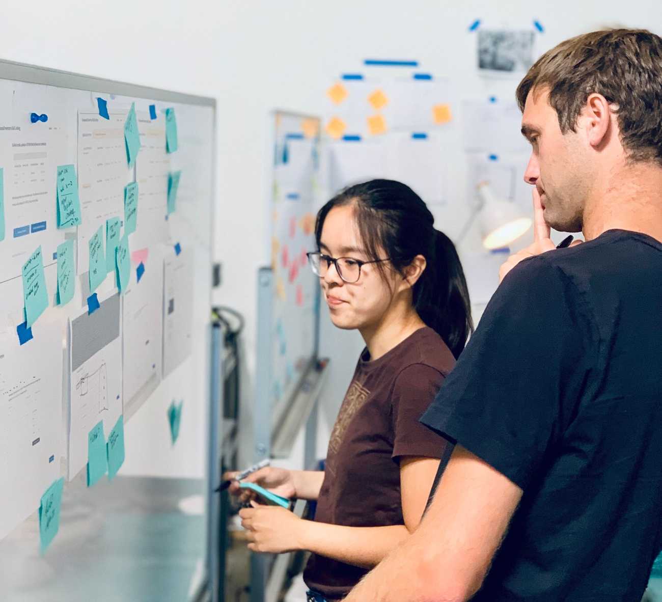 A critique session with Katherine, a design intern.